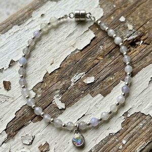 Elegant Sterling Silver and White Quartz Beaded Bracelet